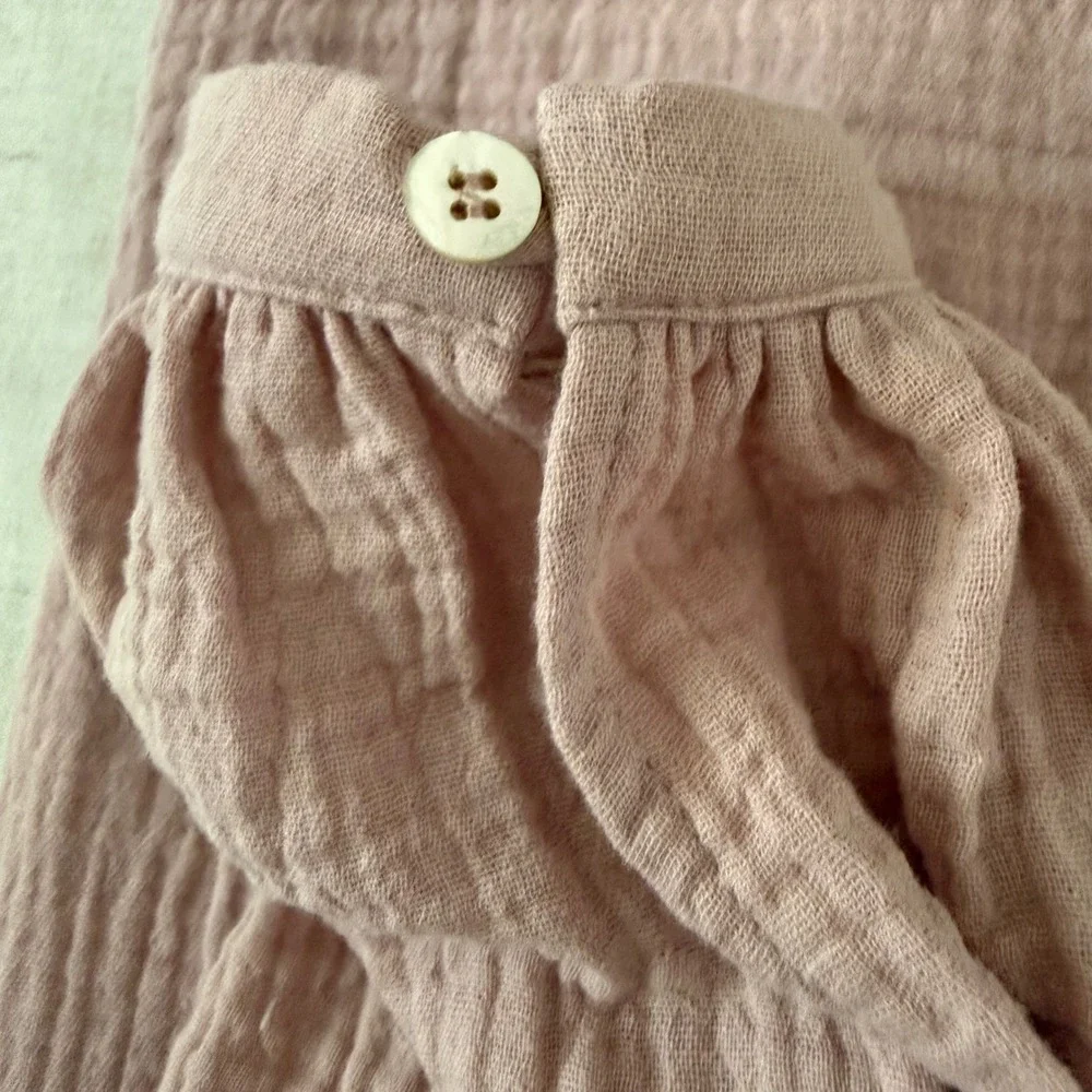 Catherine Malandrino NWT Organic Cotton Gauze Blouse Mauve Pleated Tassel S‎ - Picture 12 of 12